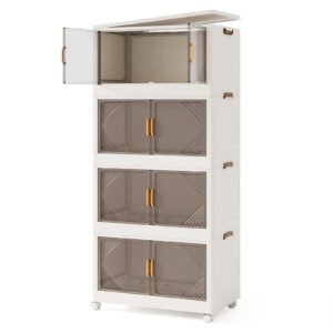 Recipientes de armazenamento empilháveis ​​com rodas e iluminação branca de 3 camadas