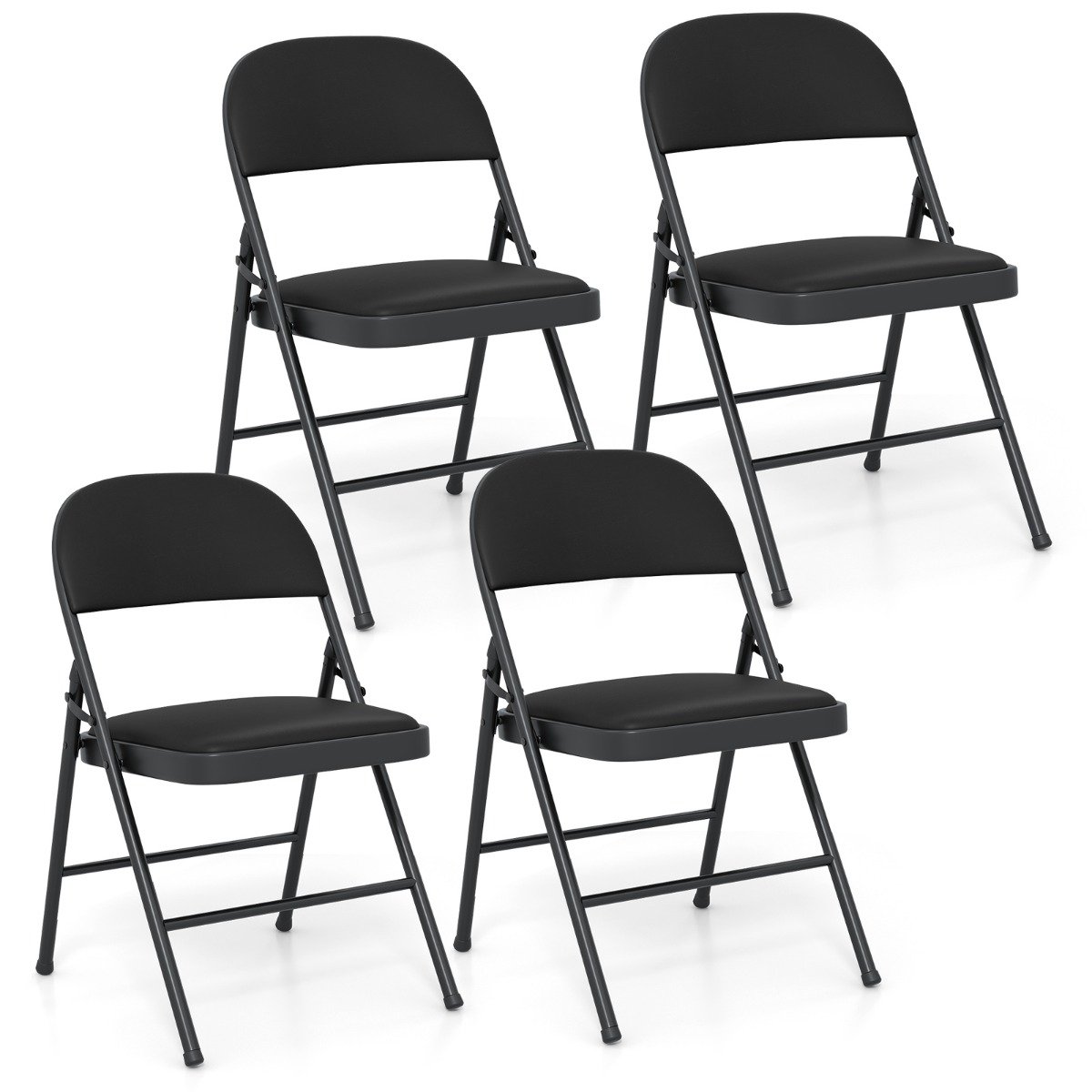 Pacote com 2/4 cadeiras dobráveis, cadeiras de festa acolchoadas com estrutura de metal, pretas, 2 peças