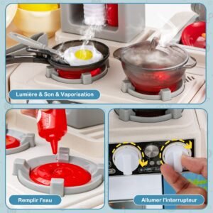 Conjunto de cozinha de brinquedo com 67 peças para crianças com comida, luzes e sons realistas - laranja