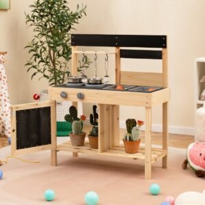 Brinquedos de madeira para bebês, andador e ferramentas com armazenamento na parte inferior