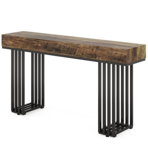 Tribesigns mesa consola  moderna com pés de metal de 55 polegadas, castanho rústico