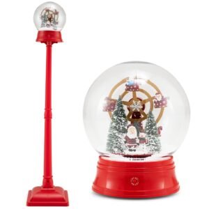Árvore de Natal artificial de 210 cm flocada de neve com 65 lâmpadas globo, 350 luzes LED brancas quentes, 905 pontas de galhos