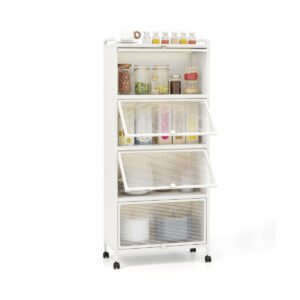 Carrinho de cozinha com armário de armazenamento, porta-toalhas e porta-tempero - Branco