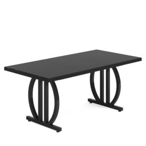 Tribesigns mesa de jantar moderna de 160 cm para 4 a 6 pessoas, c/estrutura de metal, preta
