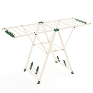 Varal de roupas dobrável de metal com 18 trilhos de secagem - branco