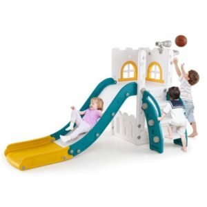 Conjunto de escorregador e escalada para playground interno 9 em 1 para crianças - rosa e cinza