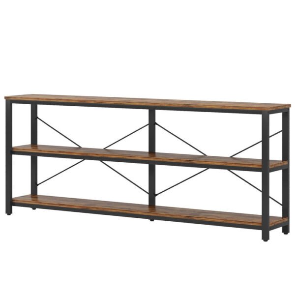 Tribesigns mesa de console 180 cm, c/ 3 níveis, estrutura de metal, castanho rústico