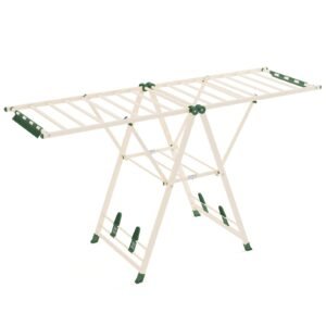 Estendal de metal dobrável para secar roupas com asas ajustáveis ​​em altura - Branco