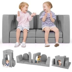 Conjunto de sofá modular infantil de 8 peças com capas, sofá de brincar e subir - roxo