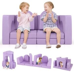 Sofá modular infantil de 9 peças com capas laváveis ​​à máquina - cinza