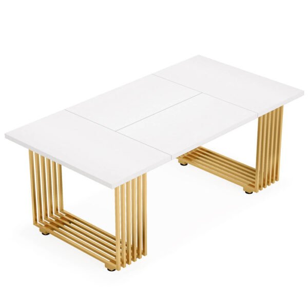 Tribesigns secretária de 180 cm moderna, branco e dourado