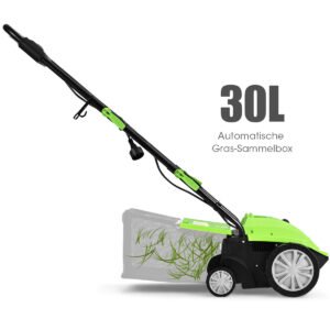Aerador de gramado escarificador elétrico 1800W 2 níveis profundidade de trabalho 106 x 58 x 110,5 cm verde
