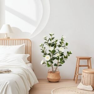 Planta de flores artificiais para casamento com folhas elegantes de PEVA e troncos multi-ramificados - rosa