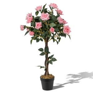 Árvore de flores artificiais de 120 cm, planta floral artificial com rosas brancas