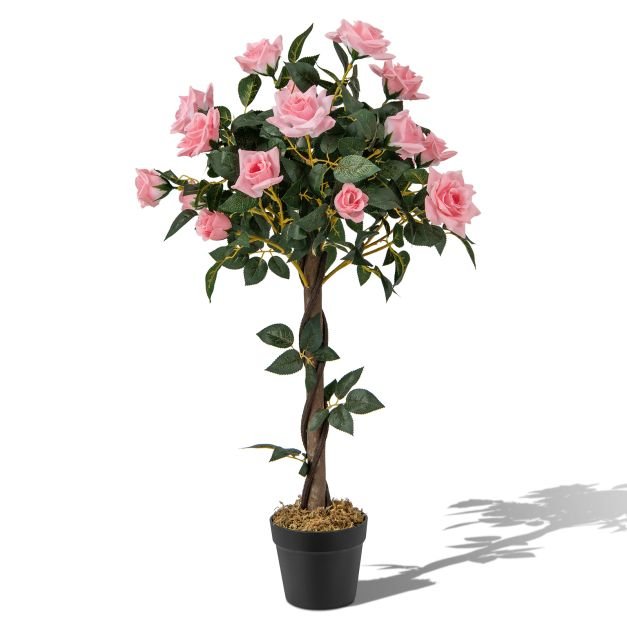 Árvore de flores artificiais de 120 cm, planta floral artificial com rosas brancas