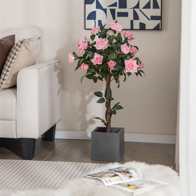 Árvore de flores artificiais de 120 cm, planta floral artificial com rosas brancas - Image 2