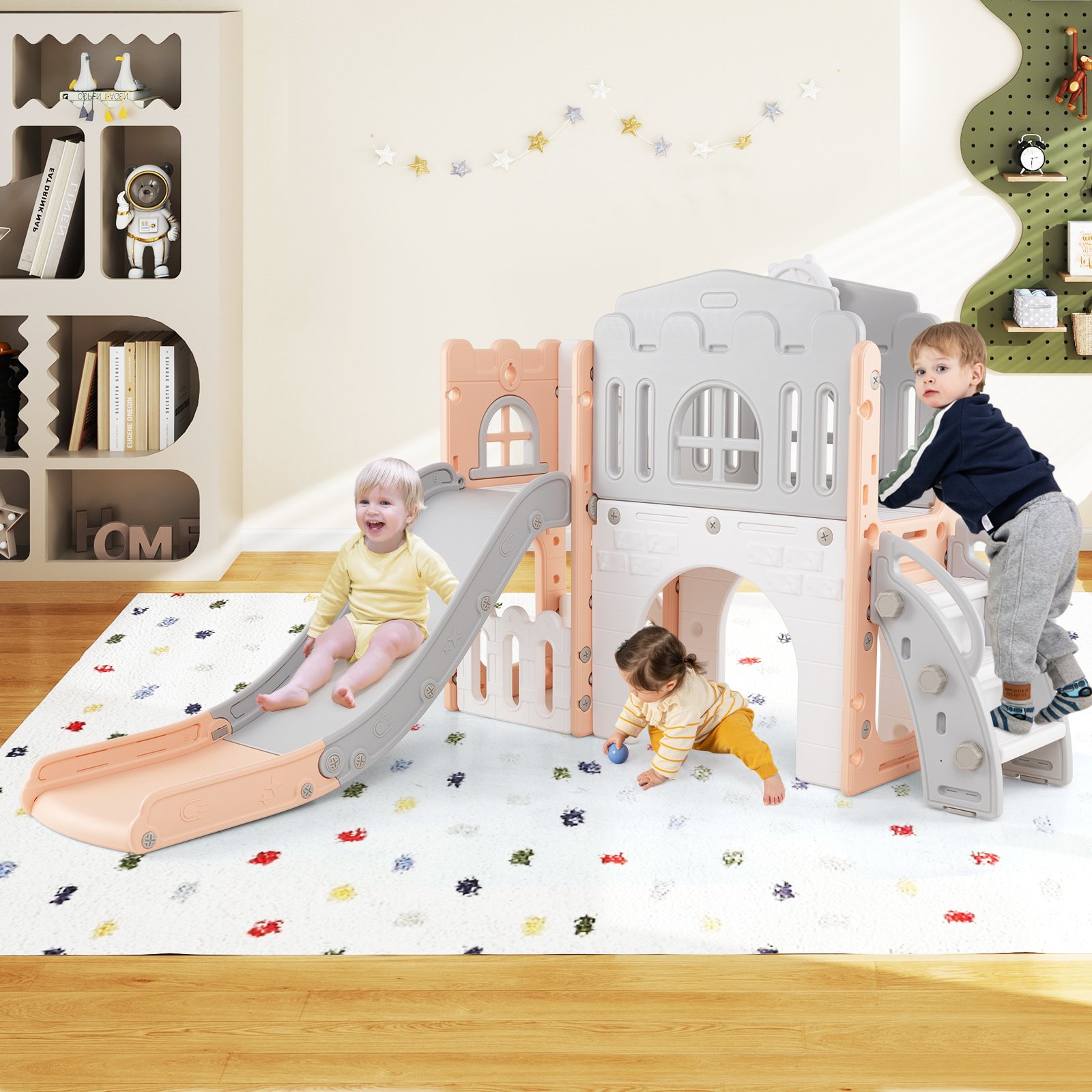 Conjunto de escorregador e escalada para playground interno para crianças - cinza e branco - Image 2