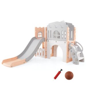 Conjunto de escorregador e escalada para playground interno para crianças - cinza e branco