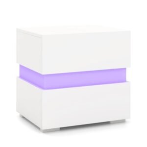 Conjunto de 2 mesas de cabeceira LED alto brilho mesa de cabeceira com 2 gavetas branco