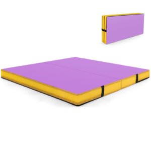 Tapete de ginástica dobrável de couro sintético de 8 pés com fechos de velcro - rosa e azul