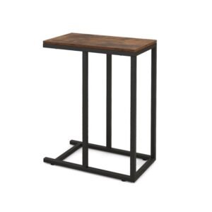 Mesa lateral em formato de "C" para sofá e cama Mesa lateral para sofá 64 cm Estrutura de metal Bandeja para TV Mesa Carvalho rústico Preto