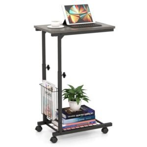 Mesa lateral ajustável em formato de C com cesto de armazenamento - Natural