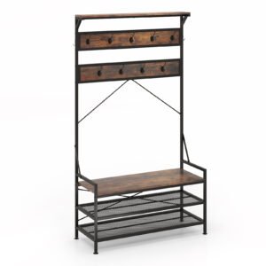 Cabideiro 4 em 1 com 11 ganchos para pendurar e sapateira - Cinza