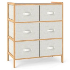 Armário de banheiro de bambu com prateleiras e portas - natural