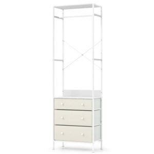 Cômoda de chão independente com estrutura de aço e compartimentos de tecido - marrom