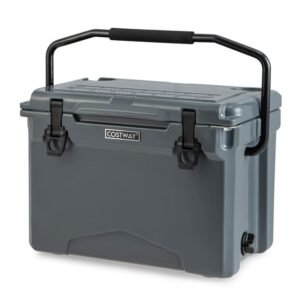Cooler rígido de 25 QT com alça de alumínio e porta-copos integrados - bege