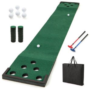 Tapete de putting green de 11 pés com 2 tacos ajustáveis ​​e 6 bolas