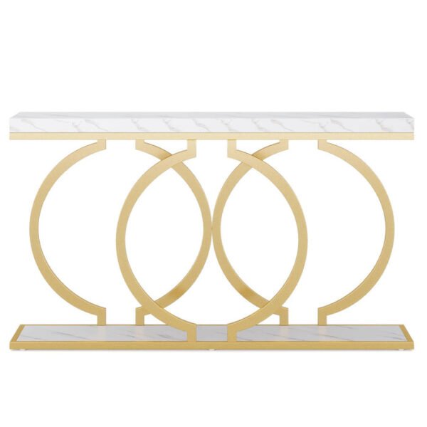 Tribesigns mesa consola c/ estrutura geométrica em metal, imitação de mármore branco e dourado