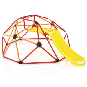 Conjunto de escalada e brinquedo com cúpula geométrica e escorregador para áreas externas - Vermelho