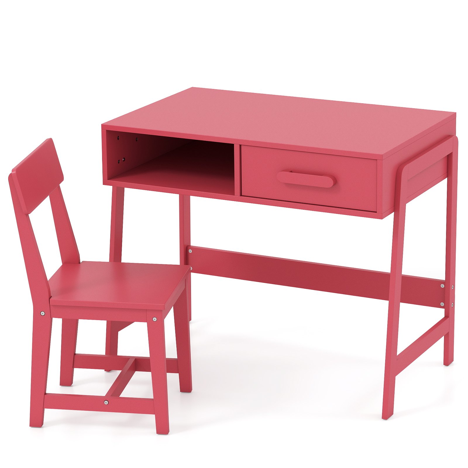 Conjunto de mesa e cadeira de estudo infantil de madeira com gaveta de armazenamento e armário - branco