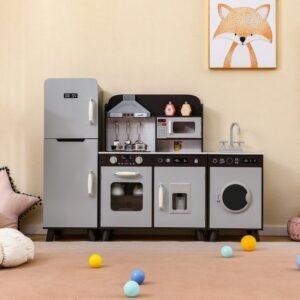 Conjunto de cozinha infantil com geladeira e máquina de lavar - cinza