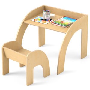 Conjunto de mesa e cadeira infantil com tampo largo e bordas curvas para quarto infantil - branco