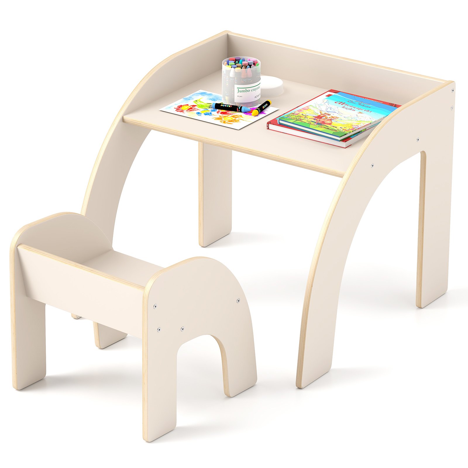 Conjunto de mesa e cadeira de estudo infantil de madeira com gaveta de armazenamento e armário - preto