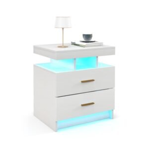 Cama de casal com plataforma de LED e gavetas, cama antirruído, marrom rústico