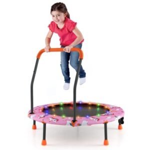 Trampolim retangular infantil de 190 cm com rede de proteção e barra horizontal - laranja