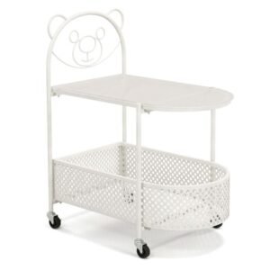 Mesa de centro móvel de vidro de 2 andares com padrão de urso - dourada