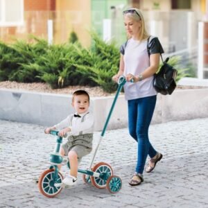 Bicicleta triciclo infantil com alça ajustável para empurrar os pais para crianças de - Azul-marinho