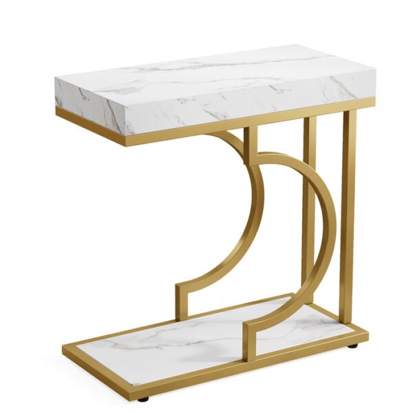 Tribesigns mesa lateral moderna em formato de C, branco e dourado