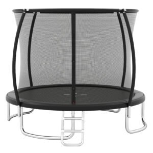 Trampolim retangular com escada, cesta de basquete e gol de futebol, trampolim infantil verde