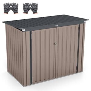 Galpão de jardim externo Galpão de ferramentas de jardim com 2 portas Design inclinado Ventilação Estrutura de metal galvanizado 235x117x185cm Cinza escuro