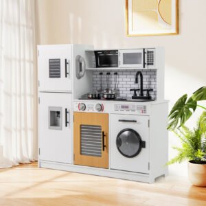 Conjunto de brinquedos de cozinha infantil, conjunto de cozinha de madeira, marrom