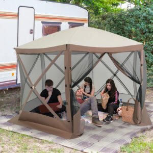 Tenda esportiva pop-up instantânea com bolsa de transporte e tapete para 1-2/5-6 pessoas - P