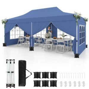 Gazebo pop-up com 6 paredes laterais e entradas com zíper, gazebo portátil instantâneo para festas e piqueniques, 3 x 6 m, preto