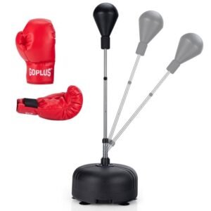 Saco de pancadas ajustável e autônomo com luvas de boxe - vermelho
