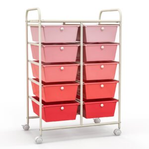 Carrinho de armazenamento com rodinhas e 10 gavetas - transparente e multicolorido
