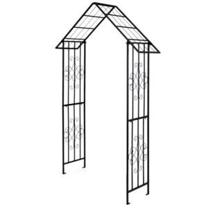 Pérgola de treliça de jardim, caramanchão de metal para áreas externas com decorações em estilo clássico - Preto